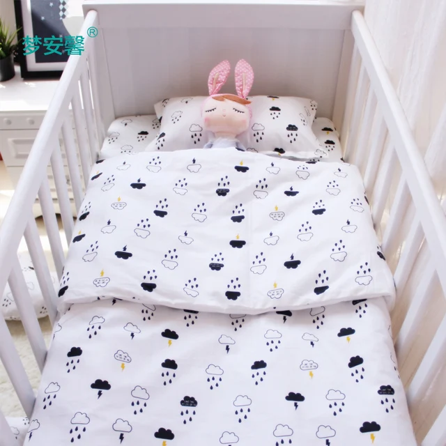 3pcs Set Baby Bedding Set Cotton Crib Bedding For Newborn Black