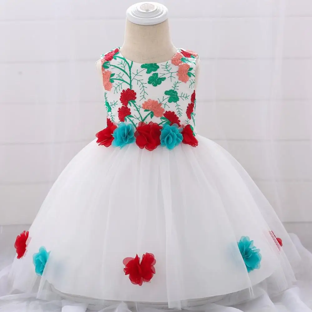 New infant Baby Girl Dress flower Baptism Dresses for Girls one years birthday party wedding baby clothes full moon dress - Цвет: red