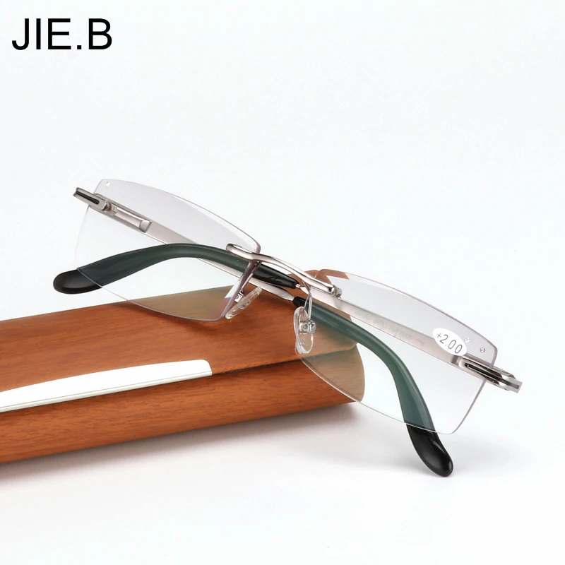 

2017 high quality diamond cut trimming reading glasses men rimless eyeglasses Presbyopia hyperopia glasses presbyopic spectacles