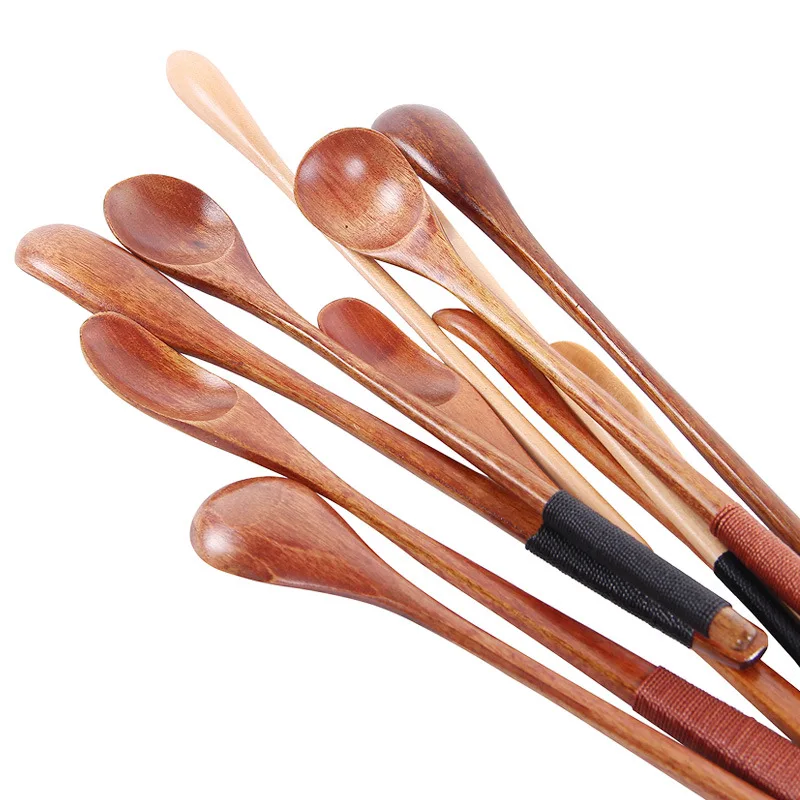 BalleenShiny Wooden Dessert Spoon Long Handle Wiring Coffee Stir Honey Milktea Scoop Cute Tableware Jam Cream Milktea Tools