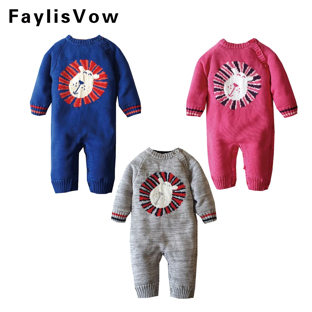 

Baby Rompers Cute Cartoon Lion Cotton Knitted Fleece Sweater Kids Soft Rompers Newborn Infant Warm Jumpsuit Winter Outwear