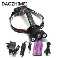 T6 Xm-L светодиодные фары 5000Lm фонарик налобный фонарь Linterna светодиод Cree Xml T6 с 18650 Батарея/Автомобильное зарядное устройство переменного тока Рыбалка Свет