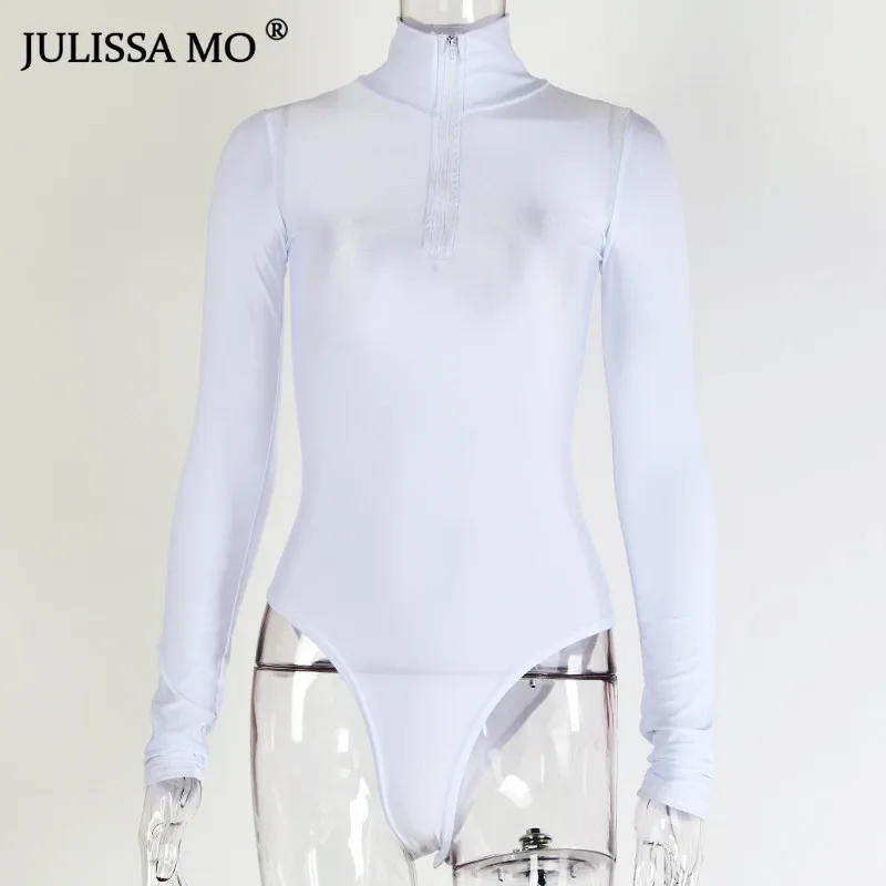 Julissa mo, водолазка, длинный рукав, сексуальный боди, женский комбинезон, белый, Повседневный, на молнии, обтягивающий комбинезон,, весна, новинка, Femme Body