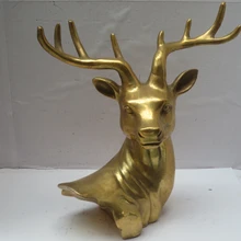 Длинные 8 дюймов изделия из металла китайские украшения для дома латунь резные голова оленя статуя/скульптура