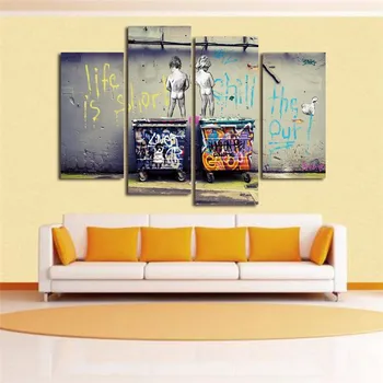 

Street Graffiti Cuadros Decoracion Canvas Christmas Pictures for child room Printings Quadro Morden Wall Art 4 Panel Paintings