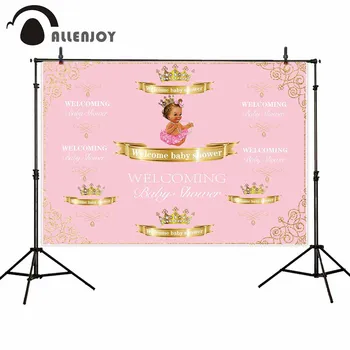 

Allenjoy photography background Welcome baby shower golden glitter crown photographic photocall photophone backdrop fotografia