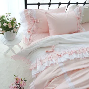 

Pure pink white bedding set adult girl,cotton twin full queen king,single double home textile pillowcase quilt cover bed skirt