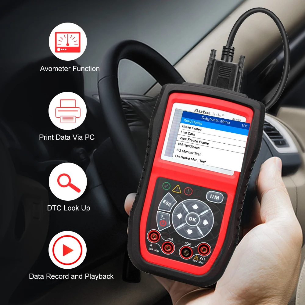 Autel AutoLink AL539B OBD OBD2 автомобильный диагностический OBD 2AVO метр 12 в считыватель кодов анализатор заряда батареи система зарядки диагностический инструмент