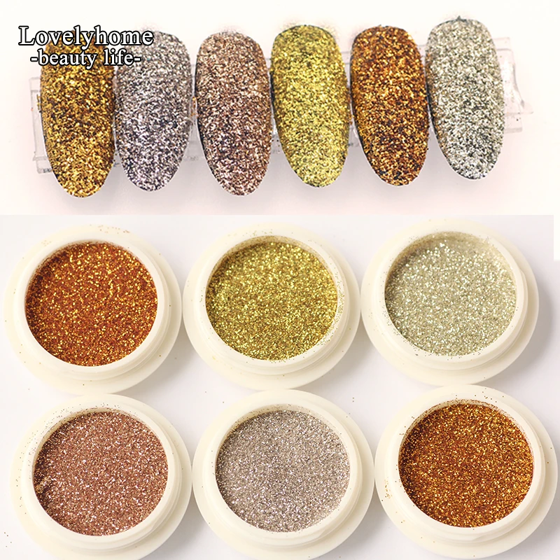 

6 Boxes/Set Gold Silver Bronze Nail Glitter Powder Starry Dust Nail Polish Beauty Makeup Eyeshadow Body Tattoo Glitters