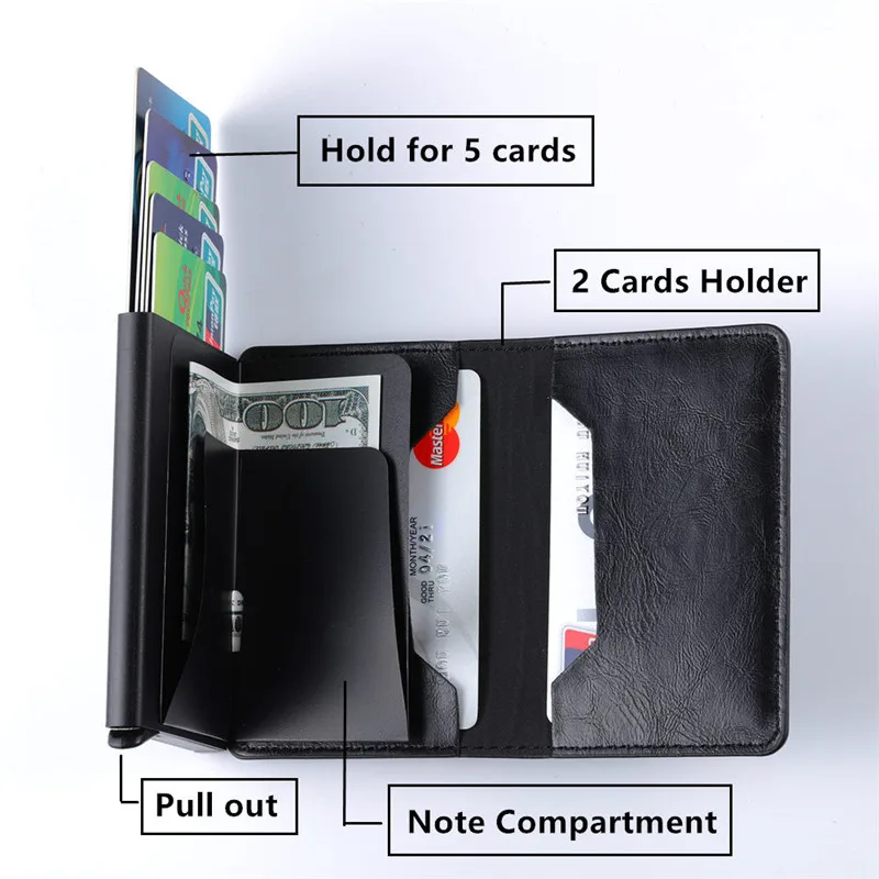 BISI غورو RFID سبائك الألومنيوم حامل بطاقة الائتمان بو الجلود بطاقة المحفظة حامل بطاقة للرجال النساء التلقائي بطاقة تحية على شكل حيوانات حالة