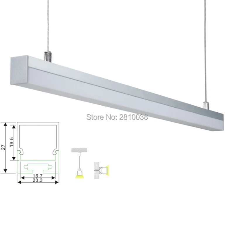 

10 X 2M Sets/Lot U type anodized silver led profile and square aluminium led extrusions for pendant lighting