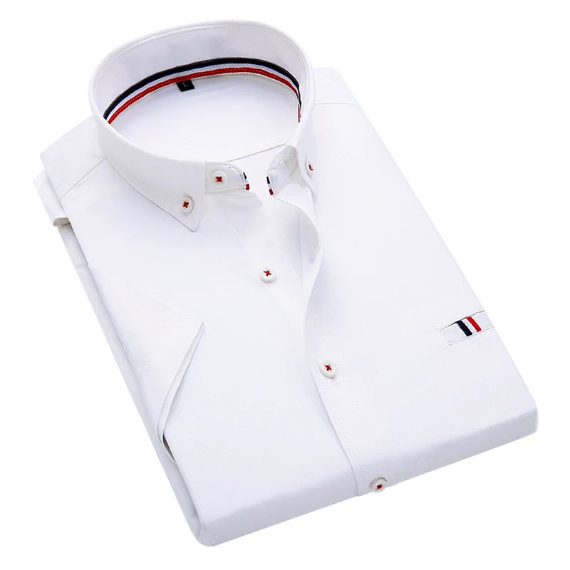Мужская деловая рубашка сплошной цвет тонкий короткий-футболки с рукавами Четыре цвета ленты шить бутик модной одежды хлопок мужская