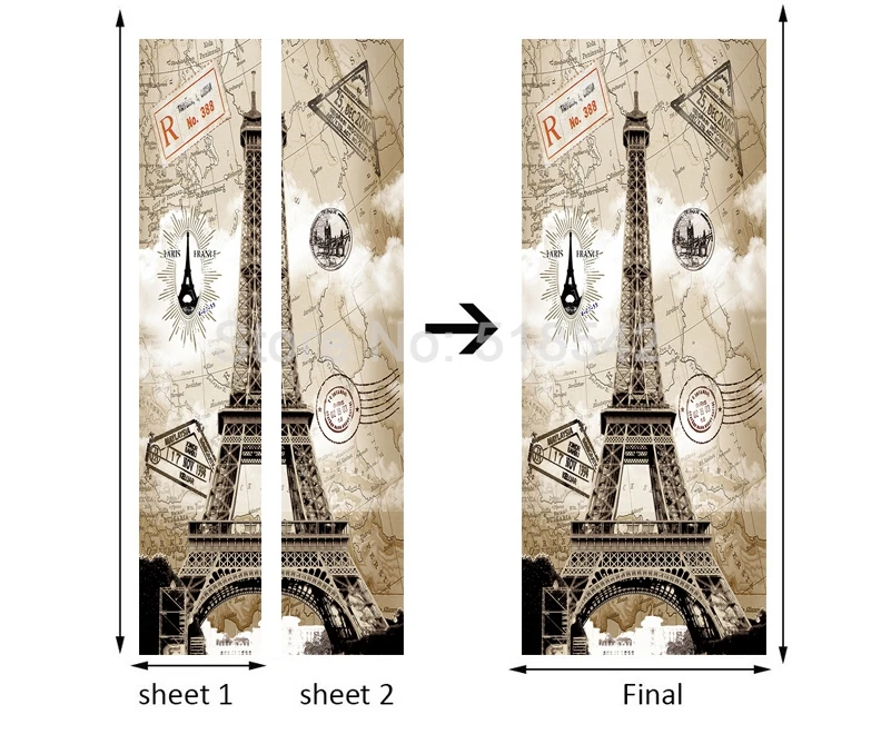 3D наклейка на дверь, украшение для двери спальни, фото-плакат с Парижской башней, обои ПВХ, водонепроницаемые самоклеющиеся наклейки на дверь, настенная роспись