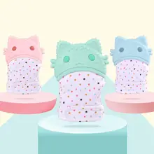 Мода 2 шт младенческой ребенка против царапин силиконовый звук для зубов перчатки-митенки Прорезыватель