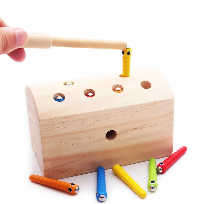 Baby Wooden Magnetic Toy Catching Worms Colorful Insects Catching Insects Exploring Skills Education Early Learning Toy