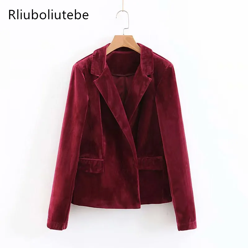 Wine Red Velvet Blazer Women Ladies Suit Coat Suit Notched