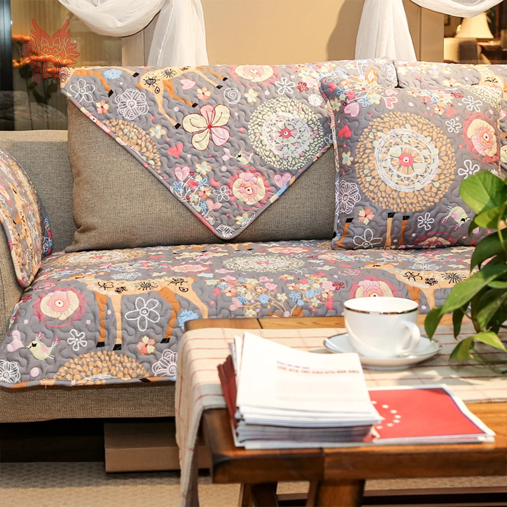 Pastoral floral print quilted sofa cover pure cotton slipcovers Anti