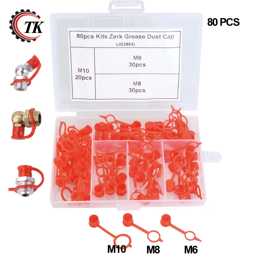 

80pcs M6 M8 M10 RED Polyethylene Plastic Dust Cover Cap Cover Assortment Kits for Oil Grease Gun Zerk Fitting