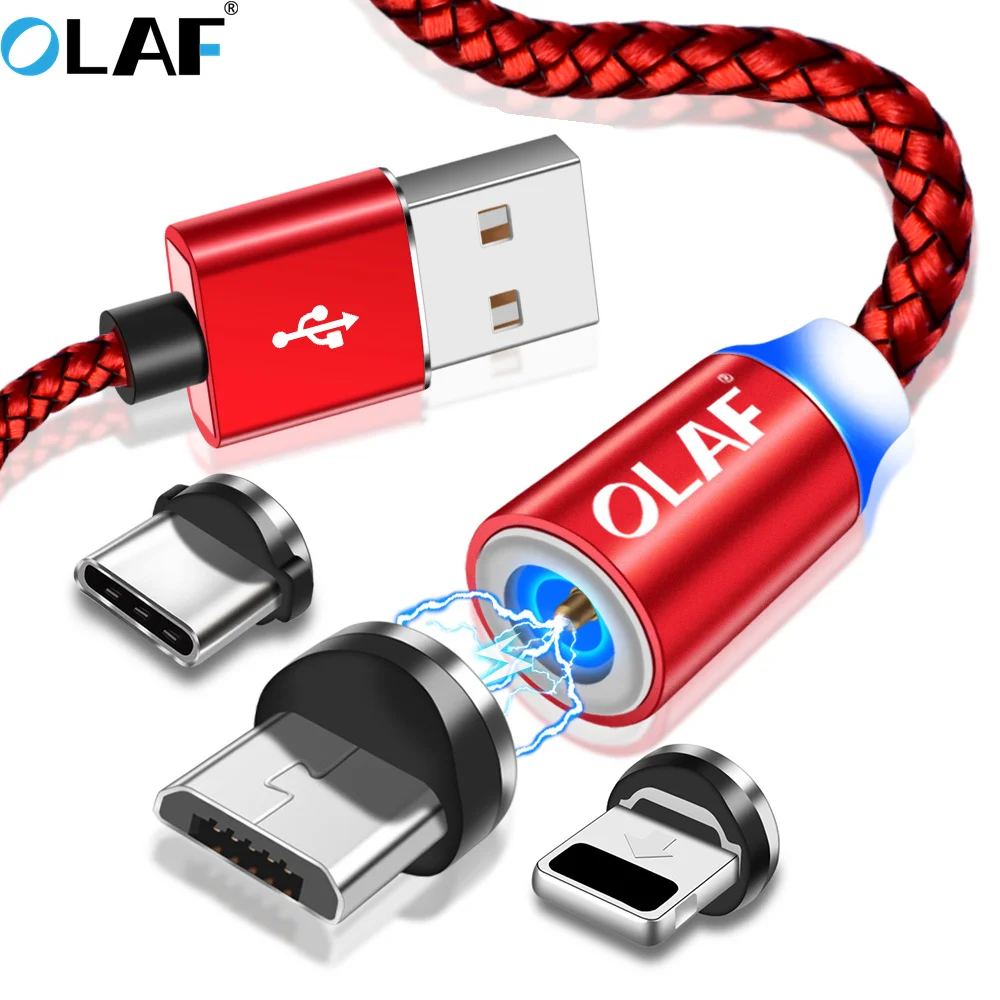 

OLAF 2m Magnetic Charging cable cord For iphone 7 8 plus X XR XS Max LED Micro usb Type C Cable For Samsung Note 8 9 S8 S9 Plus