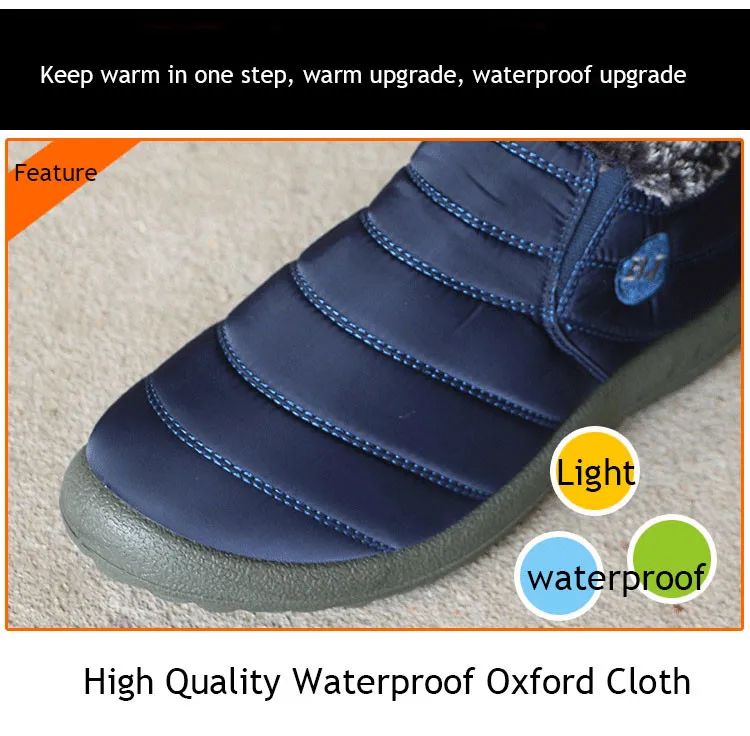 Merkmak/зимние мужские теплые ботинки однотонные теплые ботинки из водонепроницаемого материала и плюша удобная повседневная мужская обувь без шнуровки, светильник большой размер 46-45