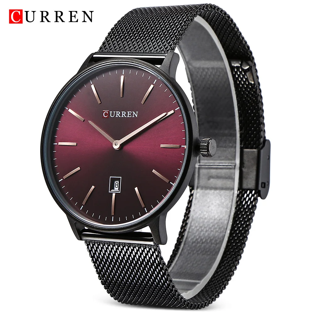 

2018 Relogio Masculino CURREN 8302 Male Quartz Watch Date Display Casual Stainless Steel Band Ultra-Thin Wristwatch For Men