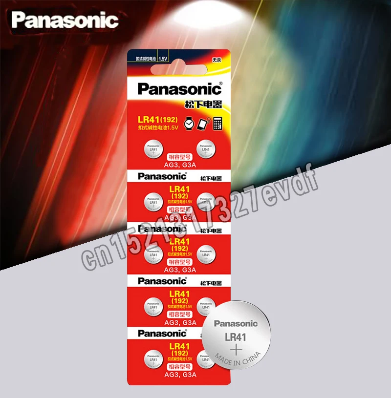 10 шт. LR41 кнопочные батарейки Panasonic SR41 AG3 G3A L736 192 392A Zn/MnO2 1,5 V литиевые батарейки