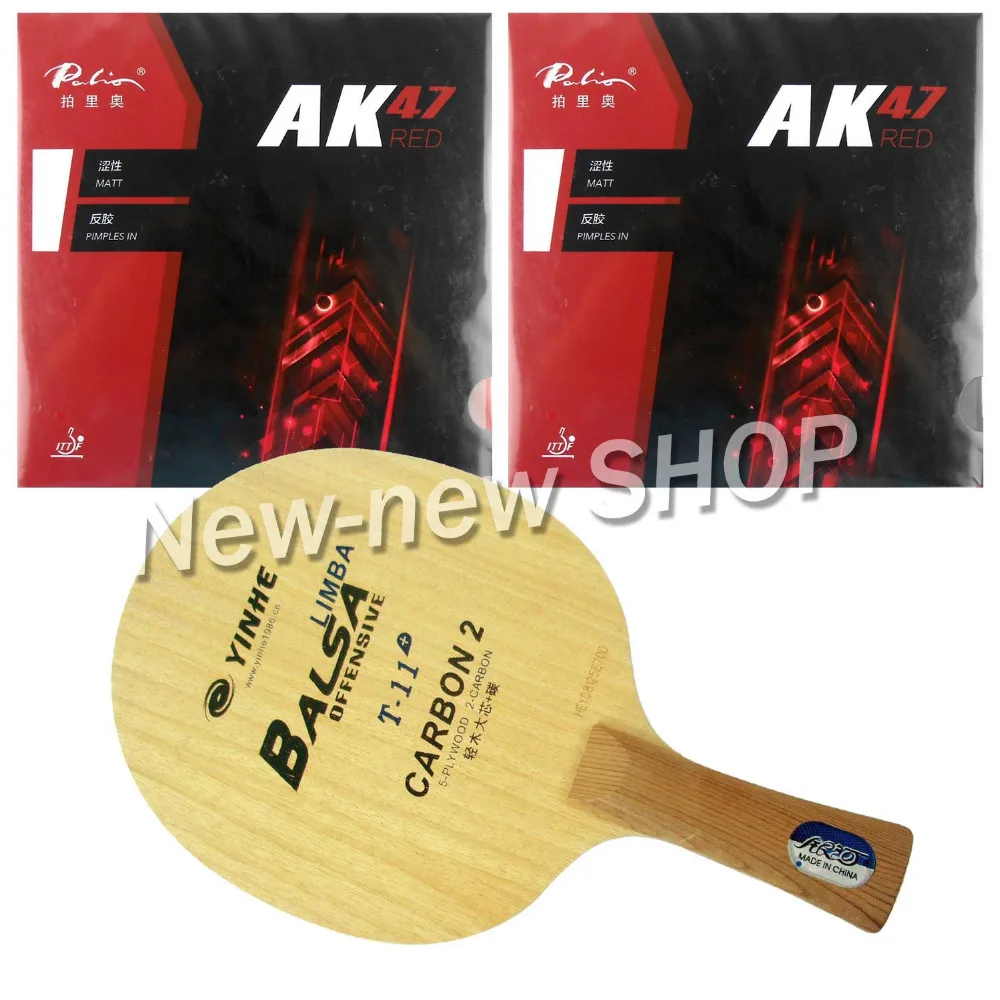 

Galaxy YINHE T-11+ Blade with 2x Palio AK47 RED H45-47 Rubbers for a Racket Shakehand Long Handle FL