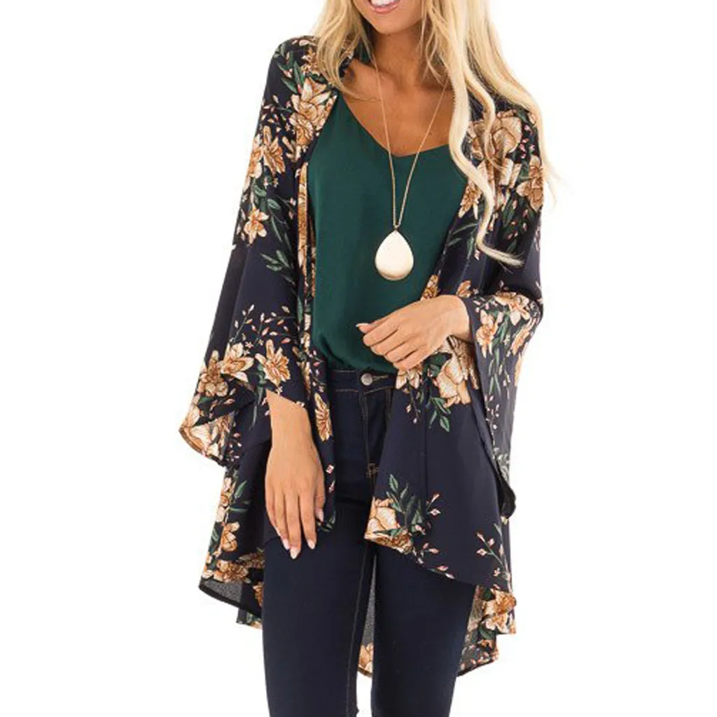 

Summer Beach Wear Smock Fashion Women Printing Long Sleeve Cardigan Ladies Loose Casual Easy Blouse Women Cover Up Tops /PT