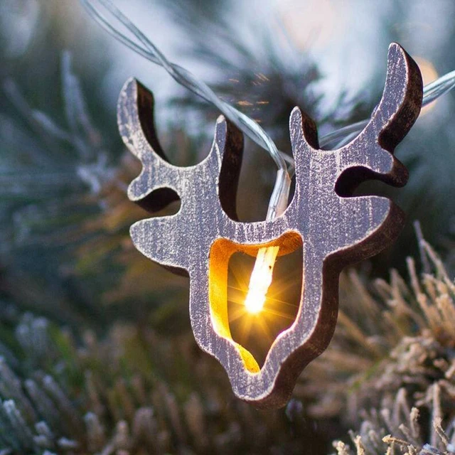 Houten Santa Animal Rendier Hoofd kerstverlichting 10 LEDs Batterij ... Houten Santa Animal Rendier Hoofd kerstverlichting 10 LEDs Batterij ...