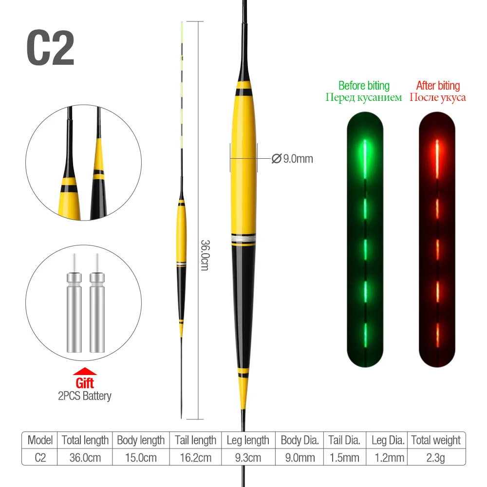 DONQL умный рыболовный светодиодный светильник, поплавок для рыбы, автоматически напоминающий о смене цвета, светящийся поплавок, Электрический рыболовный Буй с батареей - Color: C2