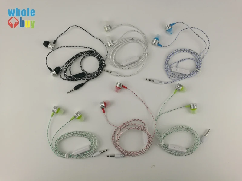 100pcs Earphones Cobwebbing Reticulate Fine Lines Earphone with Mic Metal Head Earpiece Noise Canceling Headset for IPhone 6 6S