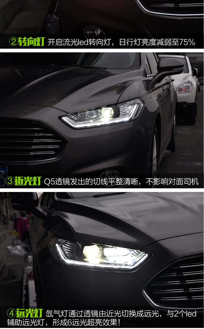 D_YL стайлинга автомобилей для Ford Mondeo фары 2013 Mondeo светодиодный фары DRL Объектив Двойной Луч H7 спрятал bi Xenon объектива