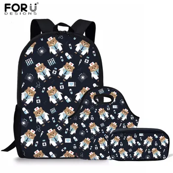 

FORUDESIGNS Cartoon Bear Doctor Pattern School Bags Set Children School Backpack For Teenage Girls Students Primaris Schoolbags