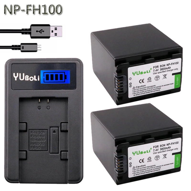 2 шт. 3800 мАч NP-FH100 NP FH100 аккумуляторная батарея с зарядным устройством для SONY DCR-SX40
