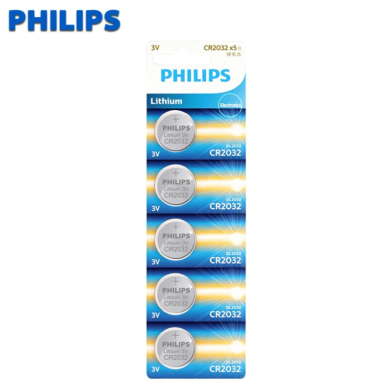 

philips 5pcs CR2032 Button Batteries BR2032 DL2032 ECR2032 Cell Coin Lithium Battery 3V CR 2032 For Watch Electronic Toy Remote