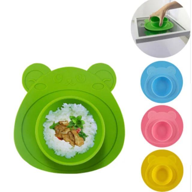 Kids Children Plate 100% Silicone Dishes Bowl With Suction Cup Silicone Feeding Food Plate Tray Dishes For Baby Toddler
