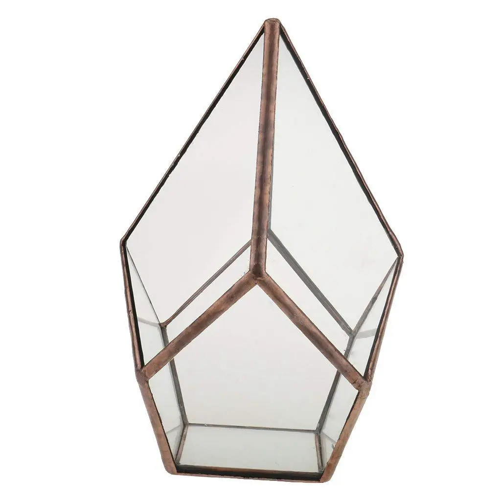 Декоративная стеклянная ваза для цветов, прозрачная, геометрическая форма, фантазия, украшение для дома/свадьбы, Cuivre, 12x12x17 см