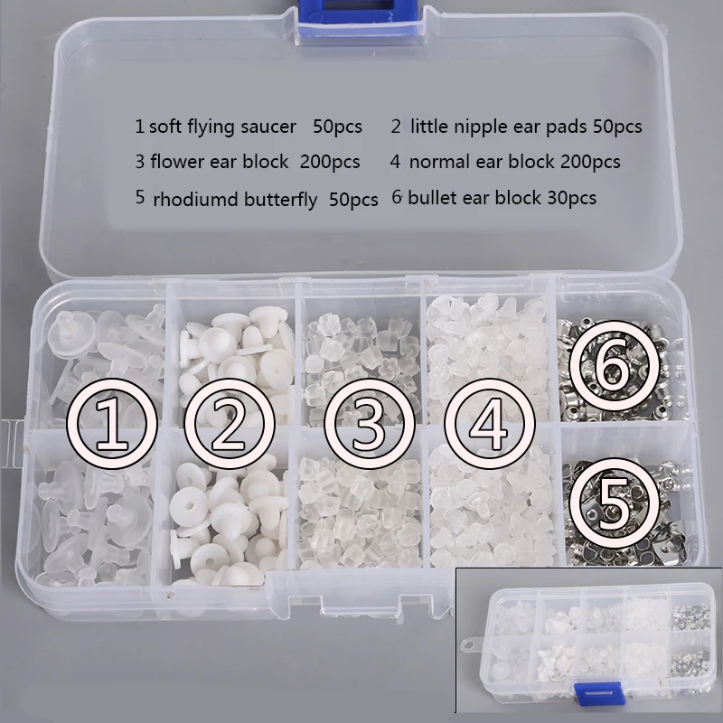 Fashion DIY Jewelry Earrings Block Findings Plugs Back Stopper Nuts Mixed 450/580pcs Earring Accessories Kits Box Set jewelry components and findings