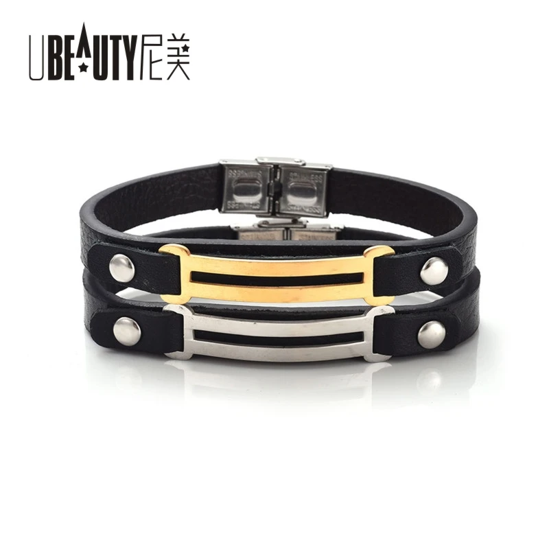

UBEAUTY 2017 new arrival stainless steel bracelet fashion bracelet/ femme Black leather bracelets & bangles pulseira feminina