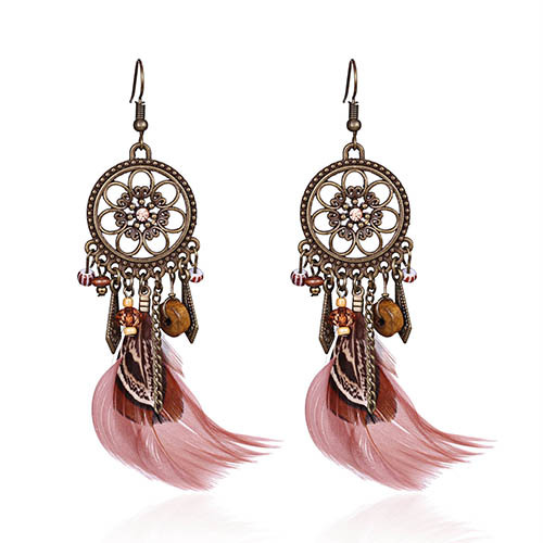 Ethnic Long Feather Tassel Dangle Earrings For Women Vintage Colorful Owl Leaf Feather Drop Earrings Brincos Bride Jewelry