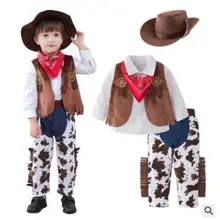 Детский ковбойский костюм ковбойский комплект одежды с длинными рукавами в западном стиле, шляпа+ рубашка+ жилет+ штаны Одежда для Хэллоуина на день рождения