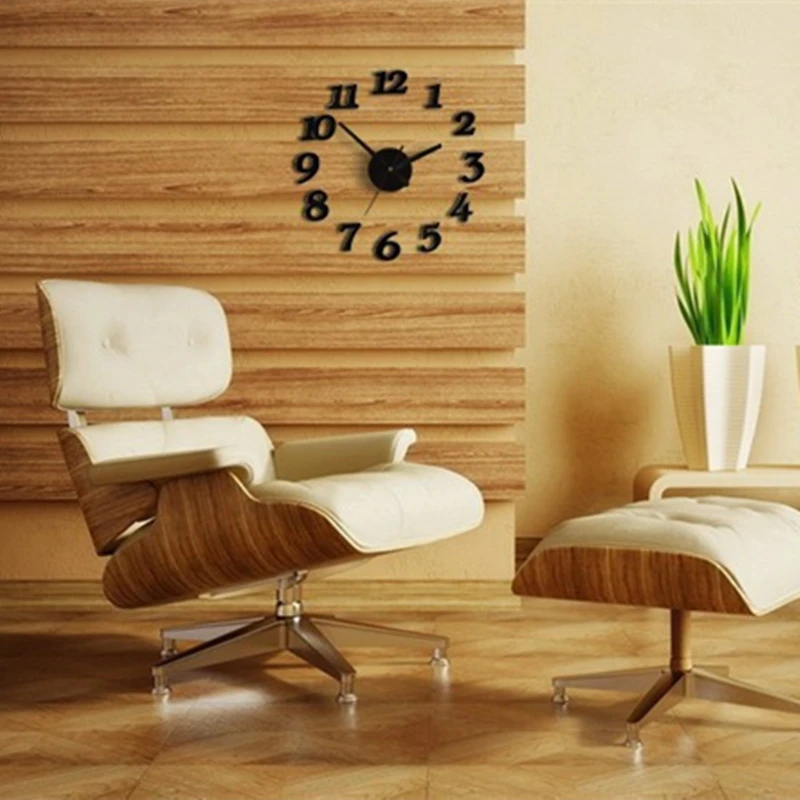 

Wall Stickers Modern Design Home Decor on the wall 3D Black DIY Wall Clock Circular Mirror Clock For Room Bedroom Kitchen