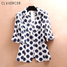 Summer Women Blazers And Jackets Casual Linen Polka Dot 3/4 Sleeve office Blazer Korea Style Print Plus Size Ladies Blazers Summer Women Blazers And Jackets Casual Linen Polka Dot 3/4 Sleeve office Blazer Korea Style Print Plus Size Ladies Blazers