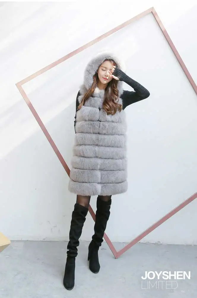 Sale UPPIN 2019 New Fashion Fur Vest Women Winter With Hood Furry Cute Faux Fox Long Fur Vest Woman Plus Size Faux Fur Overcoat 18