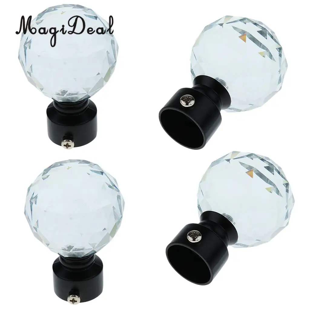 4-Piece Decorative Crystal Window Curtain Pole Rod End Cap Final Head 28mm Dia.