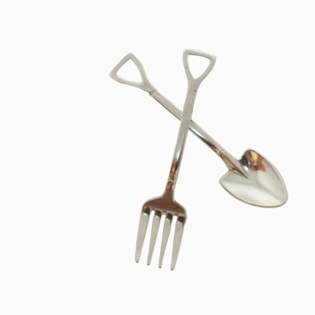

2pcs Silver Stainless Steel Cute Sapper Dig Shovel Style Cutlery Fork