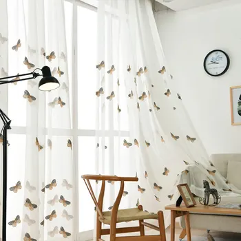 

Single Panels Embroidered Voile Curtains For Living Room Rustic Home Decor Kitchen Tulle White Sheer Curtains Butterflies