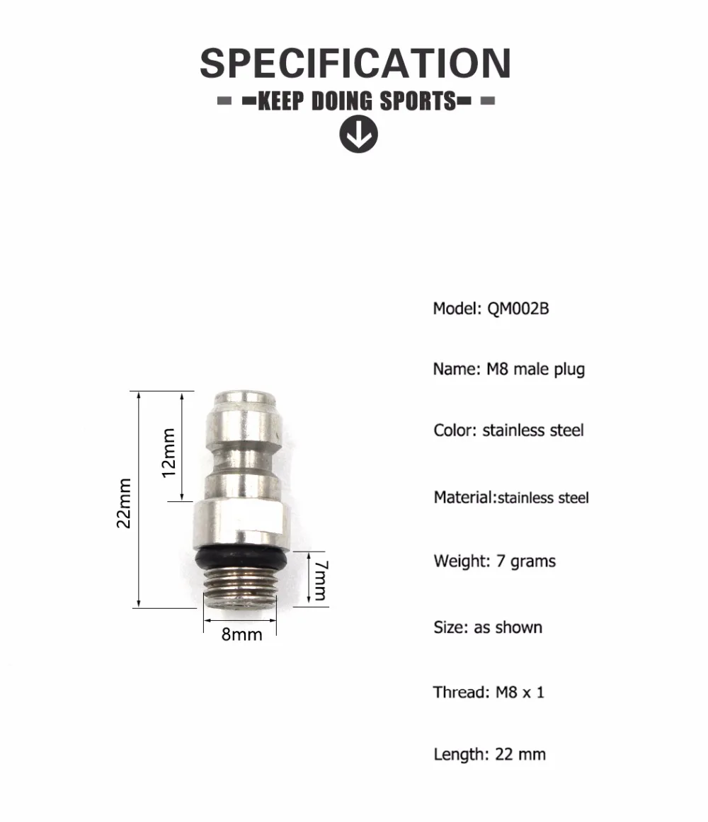 Pcp AirForce Пейнтбол Нержавеющая сталь быстрой смены навесного оборудования M8 * 1 Нитки 8 мм штекер для воздуха сокетное соединение qm002 5 шт. = 1 лот