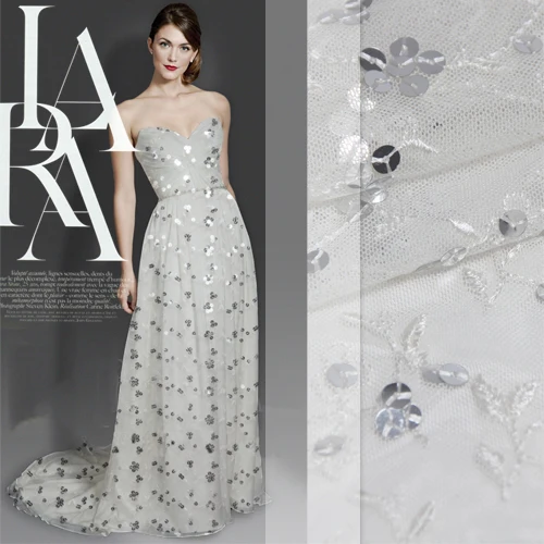 

Milky white beaded gauze embroidery lace fabric high-end dress coat cloth lace fabric wholesale