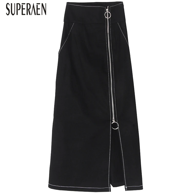 

SuperAen Fashion Europe Skirt Female 2019 New Wild Summer Casual Wild Women Skirts High Waist Split Skirts Female